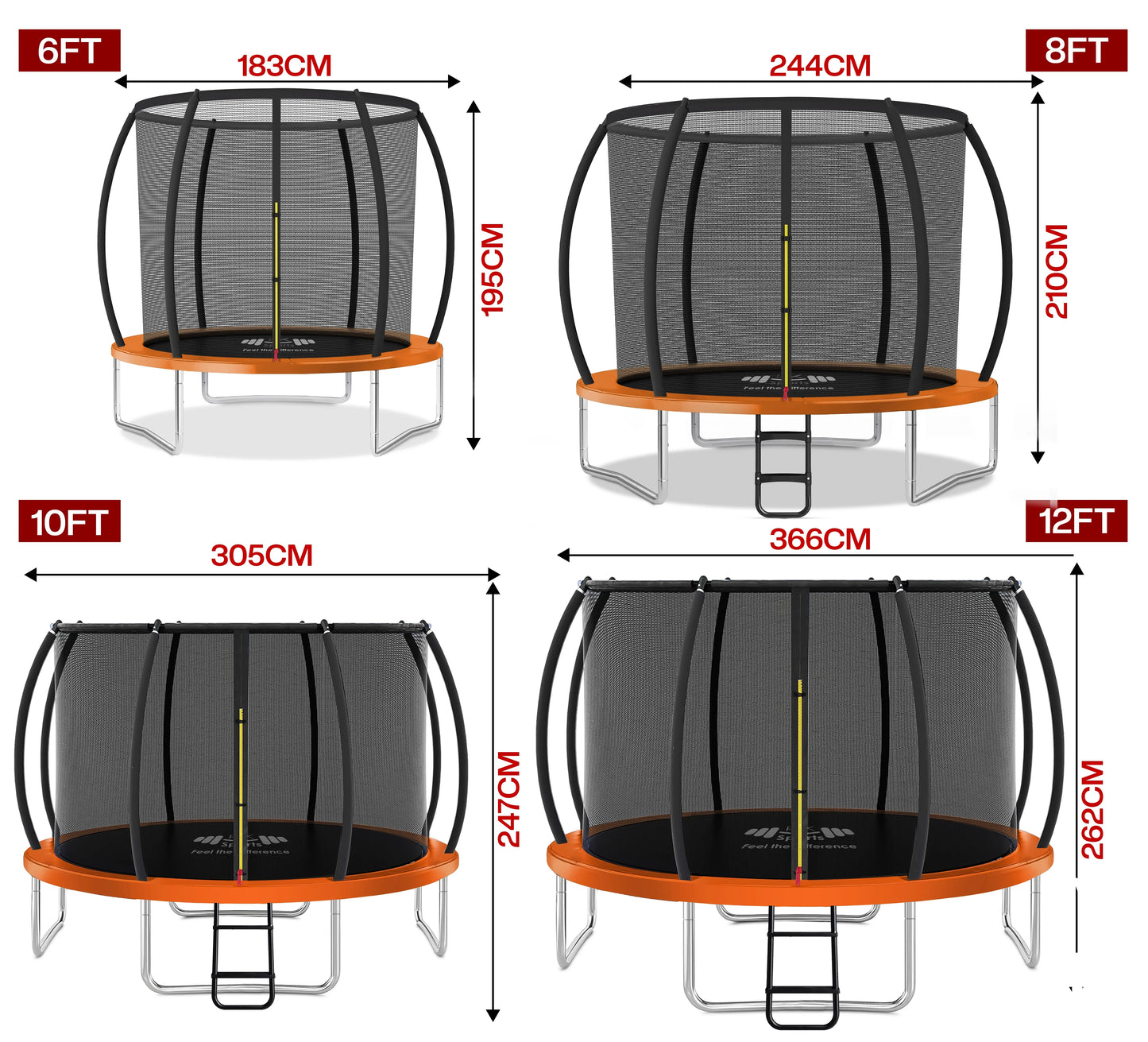 Outdoor Trampoline 6FT/8FT/10FT/12FT - Rebounder Trampoline for Toddlers, Kids & Adults with Safety Enclosure Net, Anti-tear, UV-Proof Pad, Exercise & Fitness