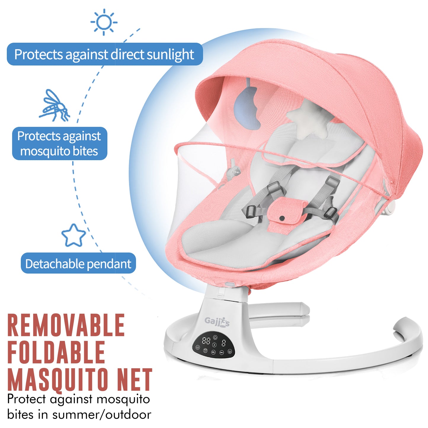 Electric Baby Swing with Bluetooth, Music, Remote – Infant Cradle
