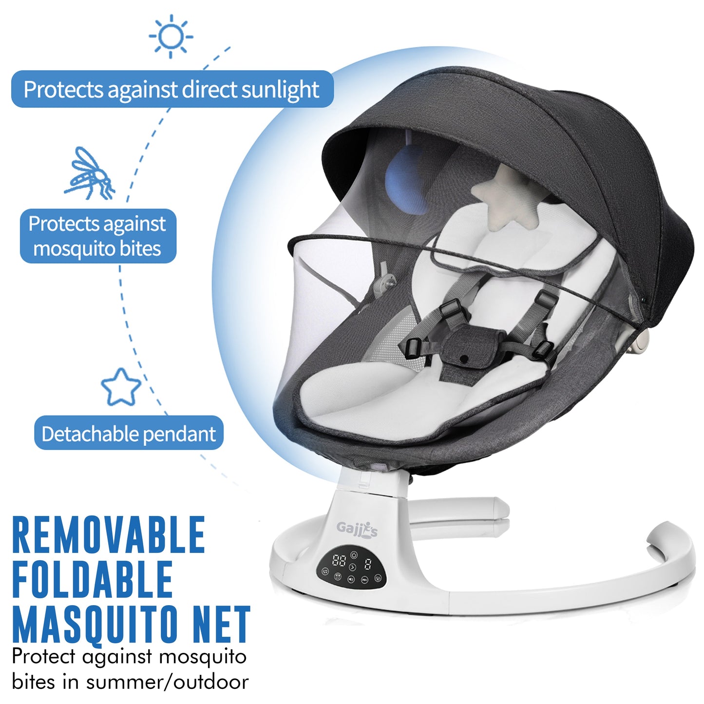 Electric Baby Swing with Bluetooth, Music, Remote – Infant Cradle