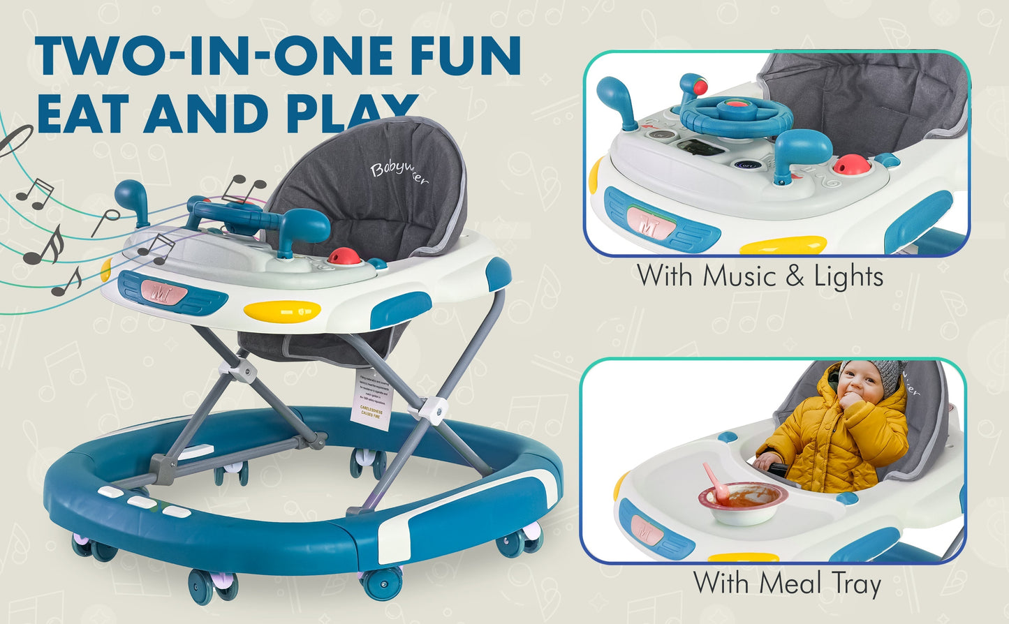 Baby Walker & Rocker Bouncer with Music Activity Tray