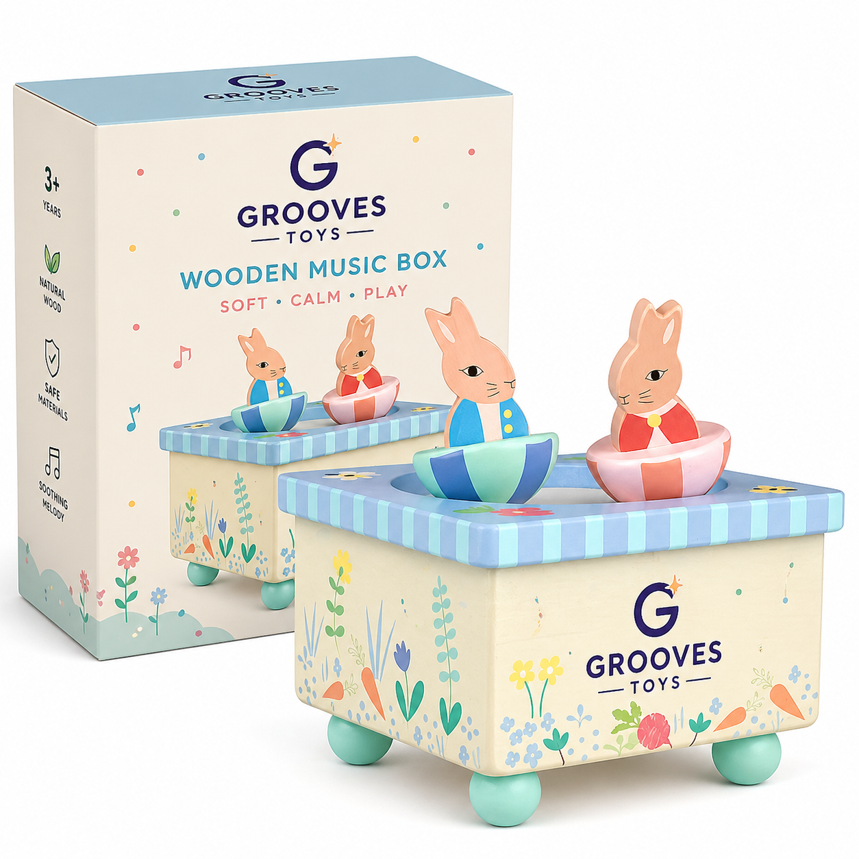 Grooves Toys™ Wooden Music Box Toy for Kids – Soft & Calm Nursery Play