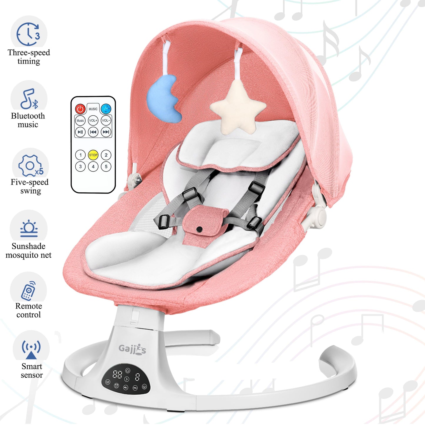 Electric Baby Swing with Bluetooth, Music, Remote – Infant Cradle