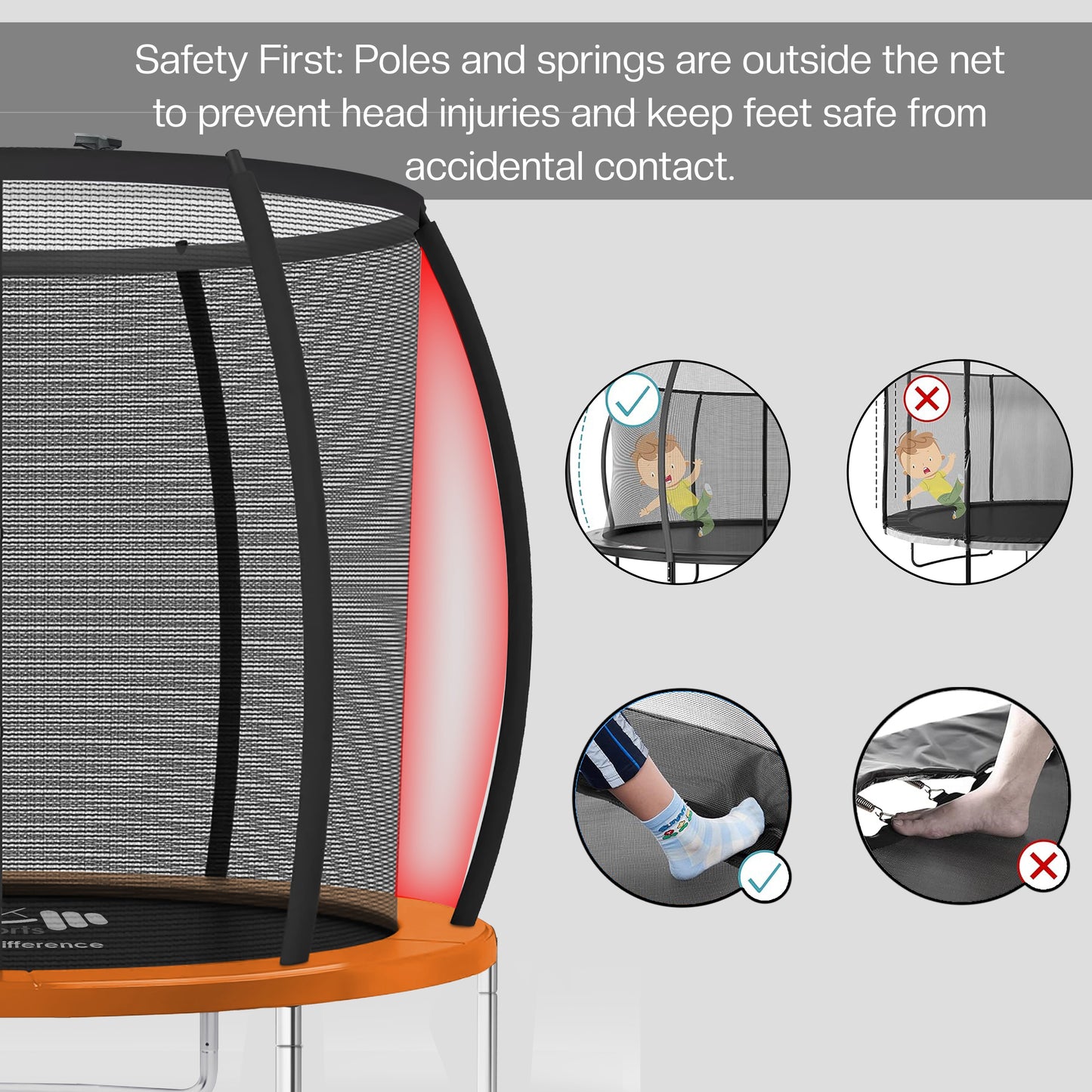 Outdoor Trampoline 6FT/8FT/10FT/12FT - Rebounder Trampoline for Toddlers, Kids & Adults with Safety Enclosure Net, Anti-tear, UV-Proof Pad, Exercise & Fitness