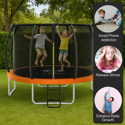 Outdoor Trampoline 6FT/8FT/10FT/12FT - Rebounder Trampoline for Toddlers, Kids & Adults with Safety Enclosure Net, Anti-tear, UV-Proof Pad, Exercise & Fitness