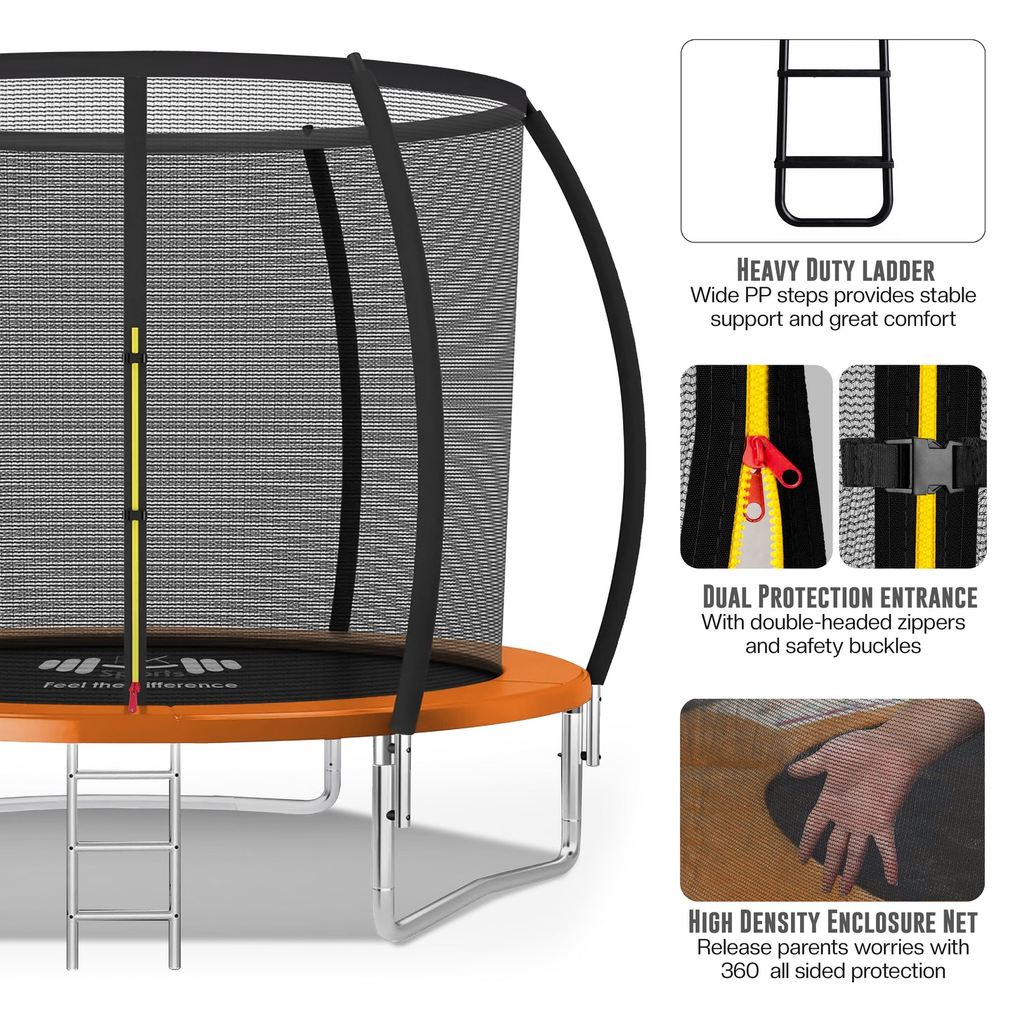 Outdoor Trampoline 6FT/8FT/10FT/12FT - Rebounder Trampoline for Toddlers, Kids & Adults with Safety Enclosure Net, Anti-tear, UV-Proof Pad, Exercise & Fitness